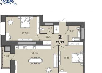 Продам двухкомнатную квартиру, 73.9 м2, Рязань