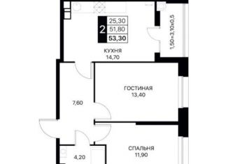 Продажа двухкомнатной квартиры, 53.3 м2, Ростовская область