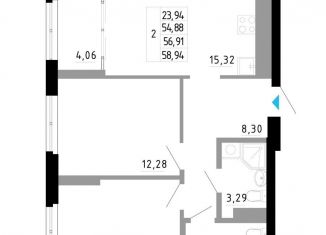 Двухкомнатная квартира на продажу, 56.9 м2, Екатеринбург, Походная улица, 12, Чкаловский район
