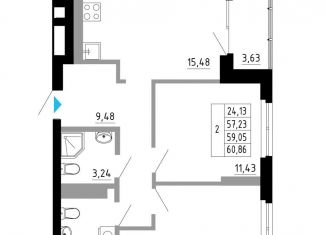 Продаю 2-ком. квартиру, 59.1 м2, Свердловская область, Походная улица, 12