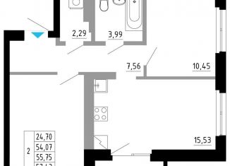 Двухкомнатная квартира на продажу, 55.8 м2, Екатеринбург, Походная улица, 12