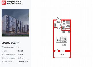 Продаю квартиру студию, 24.2 м2, Санкт-Петербург, Приморский район