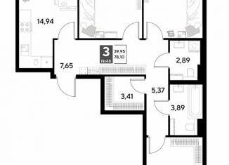 Продаю 3-ком. квартиру, 78.1 м2, Калуга