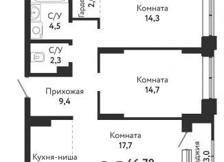 Продам 3-ком. квартиру, 73 м2, Новосибирск, жилой комплекс Одоевский, 3, метро Речной вокзал