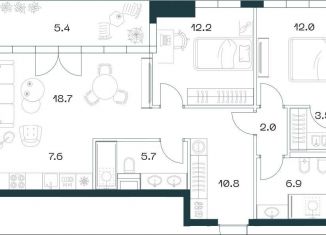 Трехкомнатная квартира на продажу, 84.6 м2, Москва