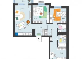 Продам 3-ком. квартиру, 73.6 м2, Тюмень, улица Надежды Шалагиной, 4