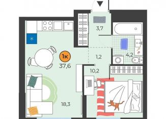 1-ком. квартира на продажу, 37.6 м2, Тюмень, улица Надежды Шалагиной, 4, Восточный округ