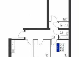 Продается 3-комнатная квартира, 69.1 м2, Республика Башкортостан, проспект Ленина, 84