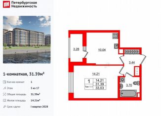 Однокомнатная квартира на продажу, 31.4 м2, Санкт-Петербург, метро Проспект Большевиков, Октябрьская набережная, 3соор1