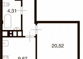 Продаю 1-ком. квартиру, 42.7 м2, деревня Ивановское, улица Семёна Гордого, 3