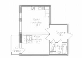 Продаю 1-ком. квартиру, 51.9 м2, Липецкая область