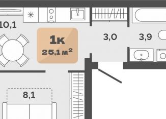 Продается 1-ком. квартира, 25.1 м2, Тюмень