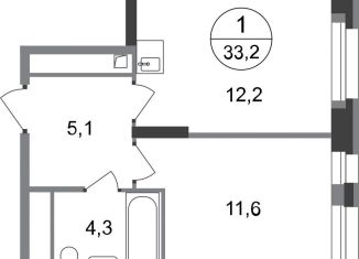 Продам 1-комнатную квартиру, 33.2 м2, Московский