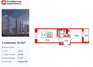 Продам 1-ком. квартиру, 36.3 м2, Санкт-Петербург, Приморский район