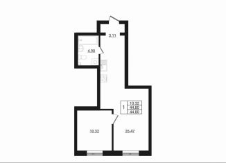Продаю 1-комнатную квартиру, 44.8 м2, деревня Разбегаево