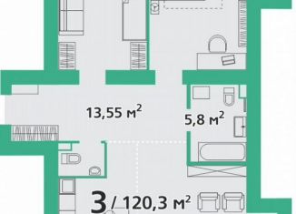 Продам двухкомнатную квартиру, 120.3 м2, Красноярский край, улица Березина, 82Д