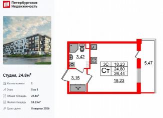 Продаю квартиру студию, 24.8 м2, Санкт-Петербург, метро Звёздная