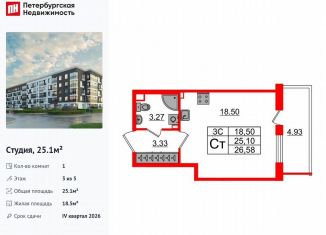 Продаю квартиру студию, 25.1 м2, Санкт-Петербург, муниципальный округ Пулковский Меридиан