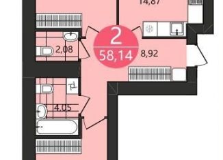 Продаю 2-ком. квартиру, 58.1 м2, Ярославль, 1-я Приволжская улица, 6А, ЖК Московский Квартал