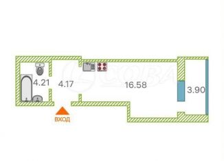 Квартира на продажу студия, 27 м2, Тюмень, Интернациональная улица, 199к7, ЖК Авиатор