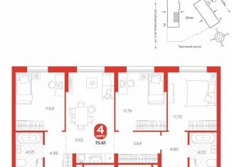 Продажа 4-ком. квартиры, 75.6 м2, Екатеринбург, улица Патриса Лумумбы, 4