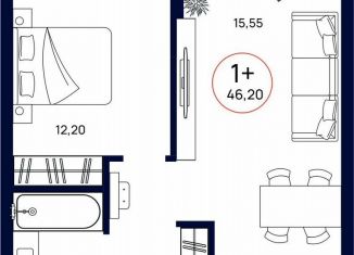 Продаю 1-ком. квартиру, 46.2 м2, Тюмень