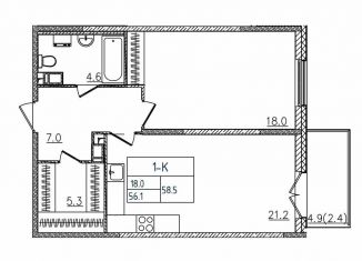 Продам 1-комнатную квартиру, 58.5 м2, Санкт-Петербург, шоссе Революции, 3к2