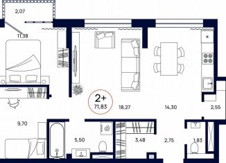 Продаю 2-ком. квартиру, 71.8 м2, Тюмень