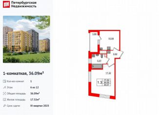 Продам 1-ком. квартиру, 36.1 м2, Санкт-Петербург, метро Комендантский проспект