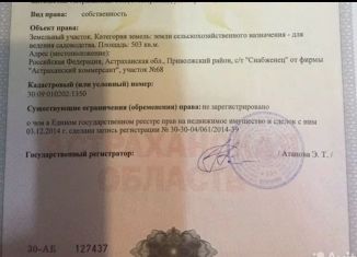 Земельный участок на продажу, 5 сот., Астраханская область, Астраханская улица
