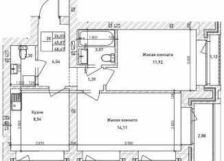 Продам 2-ком. квартиру, 36.4 м2, Новосибирск, метро Площадь Гарина-Михайловского, Комсомольский проспект, 6