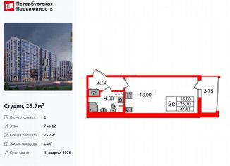 Продается квартира студия, 25.7 м2, Санкт-Петербург, муниципальный округ Коломяги