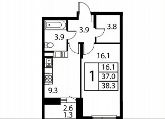 Продам 1-ком. квартиру, 38.3 м2, Домодедово