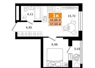 Продам 1-ком. квартиру, 37.7 м2, Екатеринбург, Чкаловский район