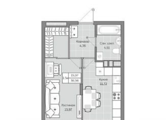 Продажа 1-комнатной квартиры, 36.6 м2, Татарстан, жилой комплекс Станция Спортивная, 2.2