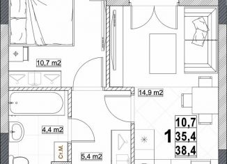 Продам 1-комнатную квартиру, 38.4 м2, Нижний Новгород, Мещерский бульвар, 1