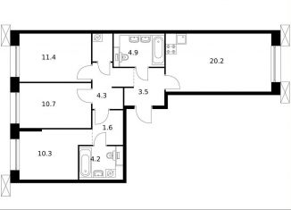 Продажа 3-ком. квартиры, 76.3 м2, Санкт-Петербург, метро Волковская, жилой комплекс Аэронавт, 1