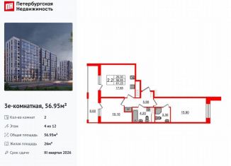 Продаю двухкомнатную квартиру, 57 м2, Санкт-Петербург