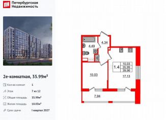 Продажа 1-комнатной квартиры, 36 м2, Санкт-Петербург, метро Озерки