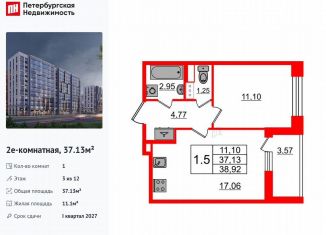 Продаю 1-ком. квартиру, 37.1 м2, Санкт-Петербург, метро Проспект Просвещения