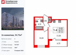 Продаю однокомнатную квартиру, 34.8 м2, Санкт-Петербург, метро Озерки