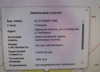 Продам участок, 10 сот., деревня Подберезы