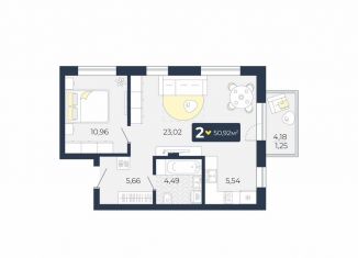 Продажа двухкомнатной квартиры, 50.9 м2, посёлок Солонцы