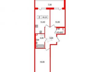 Продается 2-ком. квартира, 56.2 м2, Санкт-Петербург, метро Удельная, Манчестерская улица, 3