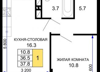 Продается 1-комнатная квартира, 37.8 м2, Краснодар, Прикубанский округ