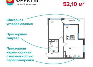 Продается трехкомнатная квартира, 54 м2, посёлок городского типа Сириус, ЖК Фрукты, улица Акаций, 34к2