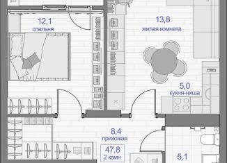 Продажа 2-ком. квартиры, 47.8 м2, Красноярск