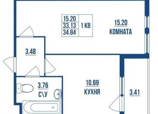 Продаю 1-ком. квартиру, 35.2 м2, Санкт-Петербург, Студенческая улица, 14к1, Студенческая улица