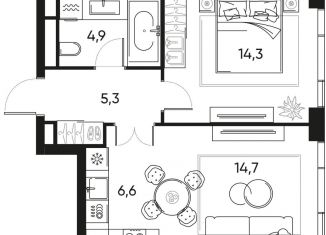 Продается двухкомнатная квартира, 45.8 м2, Москва, Полковая улица, 1с22, станция Савёловская