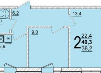 Продам 2-ком. квартиру, 40.3 м2, аул Новая Адыгея, ЖК Дарград